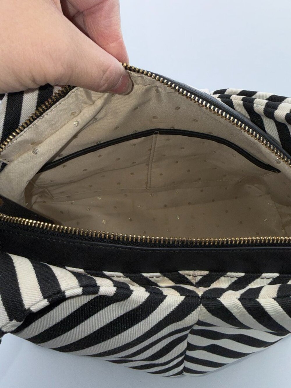 Kate Spade Black White Canvas Striped Bow Handbag Purse Classic Chic - Picture 2 of 16